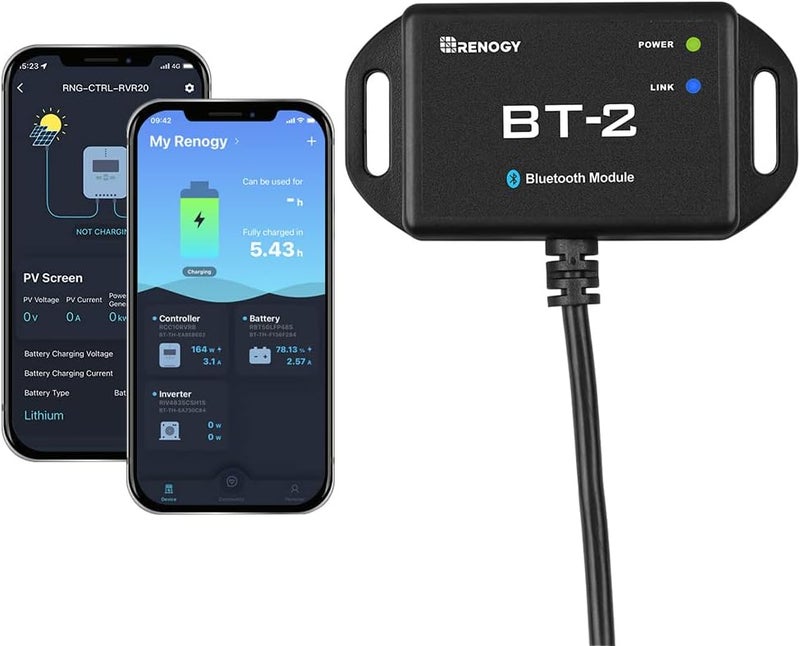 Renogy BT-2 Smart Solar Monitor - Wireless Control for MPPT Controllers, Lithium Batteries & Inverters via App, 82ft Range, Waterproof - Image 1